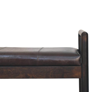Axon Entryway Bench Dark Brown Leather Seat Geometric Frame Raised Post Arms