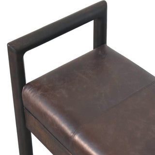 Axon Entryway Bench Dark Brown Leather Seat Geometric Frame Raised Post Arms