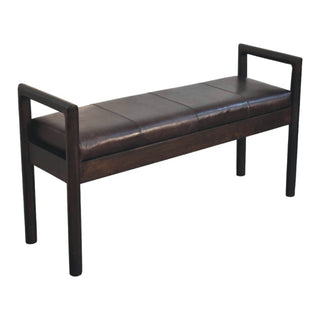 Axon Entryway Bench Dark Brown Leather Seat Geometric Frame Raised Post Arms