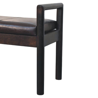 Axon Entryway Bench Dark Brown Leather Seat Geometric Frame Raised Post Arms