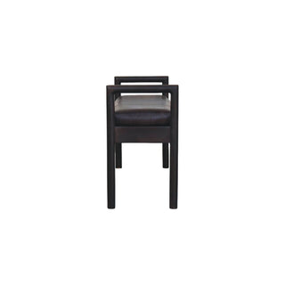 Axon Entryway Bench Dark Brown Leather Seat Geometric Frame Raised Post Arms