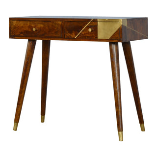 Aurea Console Table with Drawers Gold Geometric Panel Chestnut Wood