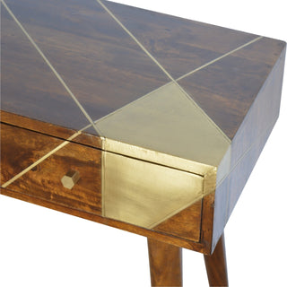 Aurea Console Table with Drawers Gold Geometric Panel Chestnut Wood