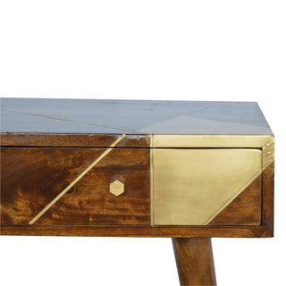 Aurea Console Table with Drawers Gold Geometric Panel Chestnut Wood