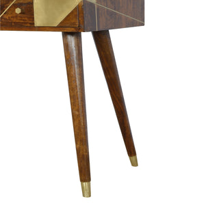 Aurea Console Table with Drawers Gold Geometric Panel Chestnut Wood
