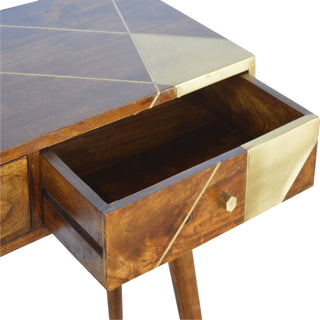 Aurea Console Table with Drawers Gold Geometric Panel Chestnut Wood