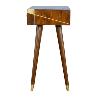 Aurea Console Table with Drawers Gold Geometric Panel Chestnut Wood
