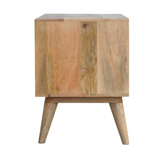 Lyra Media Unit Oak & White Geometric Carved Drawers with Nordic Tapered Legs