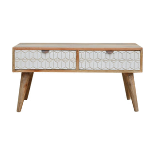 Nova Coffee Table with Storage Drawers White Geometric Carved Front