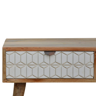 Nova Coffee Table with Storage Drawers White Geometric Carved Front