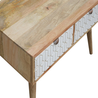Nova Coffee Table with Storage Drawers White Geometric Carved Front