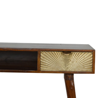 Solaris Writing Desk Mango Wood Brass Sunrise Drawer With Gold Leg Caps