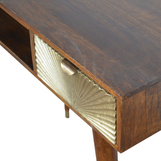Solaris Writing Desk Mango Wood Brass Sunrise Drawer With Gold Leg Caps
