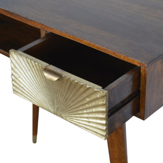 Solaris Writing Desk Mango Wood Brass Sunrise Drawer With Gold Leg Caps