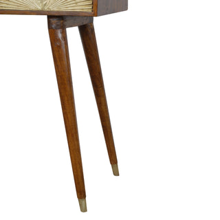 Solaris Writing Desk Mango Wood Brass Sunrise Drawer With Gold Leg Caps