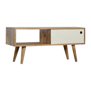 Nova Media Unit Oak & Hand-Painted White Sliding Door with Nordic Tapered Legs