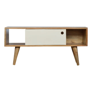 Nova Media Unit Oak & Hand-Painted White Sliding Door with Nordic Tapered Legs
