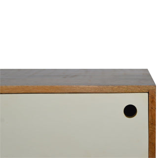 Nova Media Unit Oak & Hand-Painted White Sliding Door with Nordic Tapered Legs