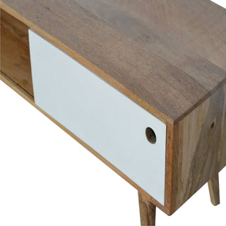 Nova Media Unit Oak & Hand-Painted White Sliding Door with Nordic Tapered Legs