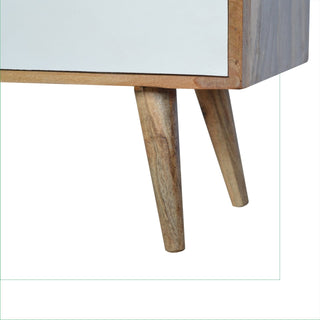 Nova Media Unit Oak & Hand-Painted White Sliding Door with Nordic Tapered Legs