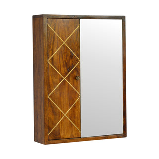 Lyra Bathroom Mirror Cabinet Wall-Mounted Sliding Brass Diamond Inlay