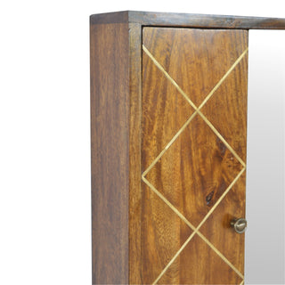 Lyra Bathroom Mirror Cabinet Wall-Mounted Sliding Brass Diamond Inlay