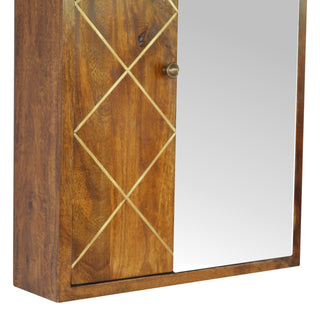 Lyra Bathroom Mirror Cabinet Wall-Mounted Sliding Brass Diamond Inlay