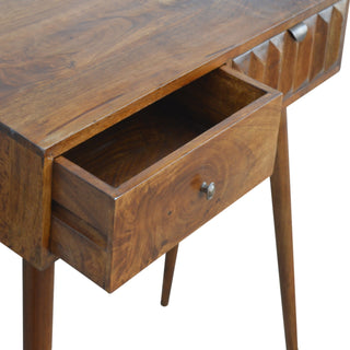 Kael Console Table with Drawers Raised Pyramid Carved Chestnut Wood