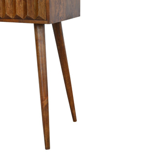 Kael Console Table with Drawers Raised Pyramid Carved Chestnut Wood