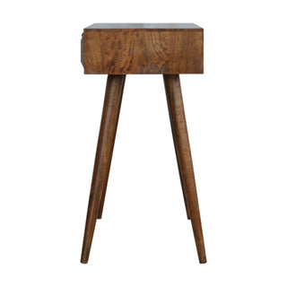 Kael Console Table with Drawers Raised Pyramid Carved Chestnut Wood