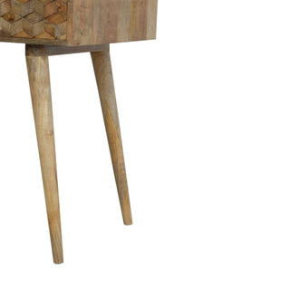 Wren Writing Desk Mango Wood Cube-Carved Drawer Bleached Oak With Open Slot
