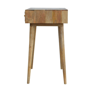 Wren Writing Desk Mango Wood Cube-Carved Drawer Bleached Oak With Open Slot