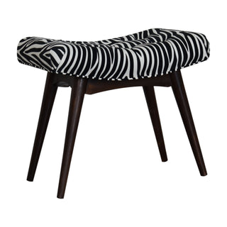 Zara Upholstered Bench Zebra Print Velvet Curved Saddle Seat Splayed Legs