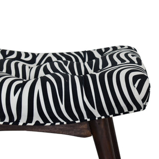 Zara Upholstered Bench Zebra Print Velvet Curved Saddle Seat Splayed Legs
