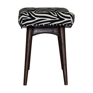 Zara Upholstered Bench Zebra Print Velvet Curved Saddle Seat Splayed Legs