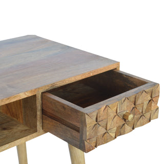 Facet Writing Desk Mango Wood Diamond Cube-Carved Drawer With Brass Knob