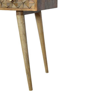 Facet Writing Desk Mango Wood Diamond Cube-Carved Drawer With Brass Knob