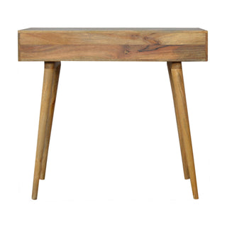 Facet Writing Desk Mango Wood Diamond Cube-Carved Drawer With Brass Knob