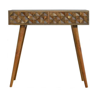 Prism Console Table with Drawers Diamond Carved Relief Oak Mango Wood