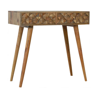 Prism Console Table with Drawers Diamond Carved Relief Oak Mango Wood