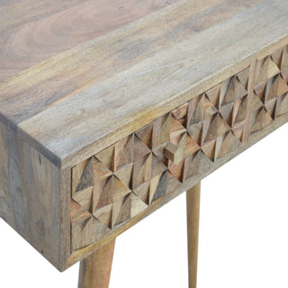 Prism Console Table with Drawers Diamond Carved Relief Oak Mango Wood