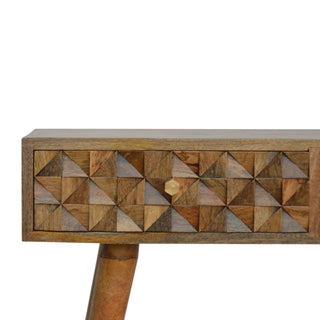 Prism Console Table with Drawers Diamond Carved Relief Oak Mango Wood