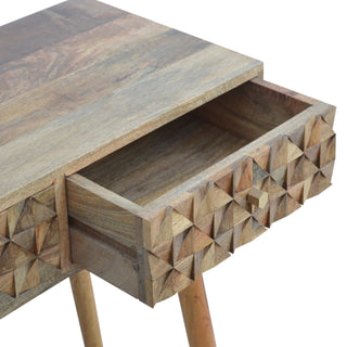 Prism Console Table with Drawers Diamond Carved Relief Oak Mango Wood