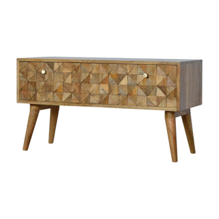 Prism Storage Bench Solid Mango Wood Hand-Carved Diamond Geometric Door Cabinet Nordic Legs