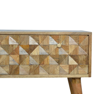 Prism Storage Bench Solid Mango Wood Hand-Carved Diamond Geometric Door Cabinet Nordic Legs