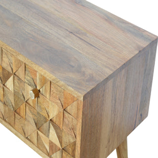 Prism Storage Bench Solid Mango Wood Hand-Carved Diamond Geometric Door Cabinet Nordic Legs