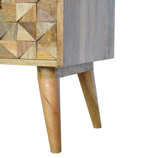 Prism Storage Bench Solid Mango Wood Hand-Carved Diamond Geometric Door Cabinet Nordic Legs