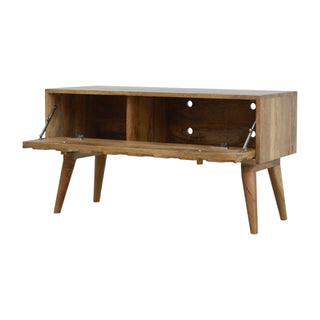 Prism Storage Bench Solid Mango Wood Hand-Carved Diamond Geometric Door Cabinet Nordic Legs