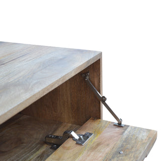 Prism Storage Bench Solid Mango Wood Hand-Carved Diamond Geometric Door Cabinet Nordic Legs