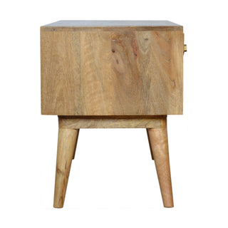 Prism Storage Bench Solid Mango Wood Hand-Carved Diamond Geometric Door Cabinet Nordic Legs